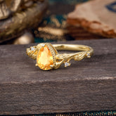 Nature-Inspired 3-Prong Pear-Cut Natural Citrine Engagement Ring